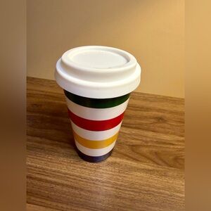 HBC Stripes Ceramic Travel Mug with Silicone Lid